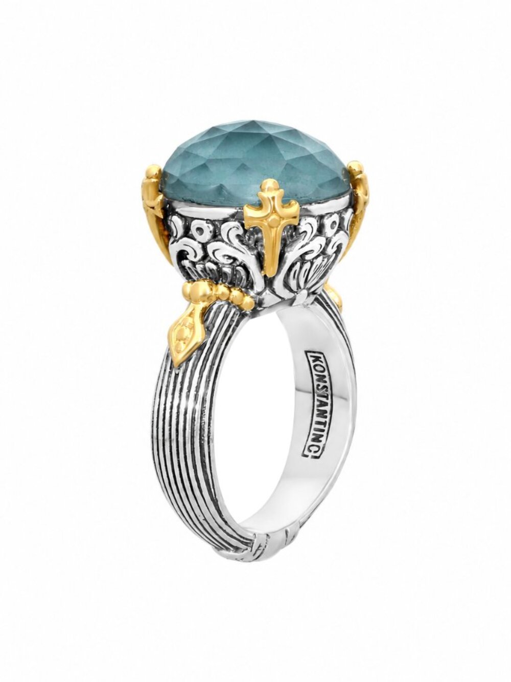 KONSTANTINO 925 Sterling Silver & 18K Gold Gen K2 Aquamarine Triplet Ring 7